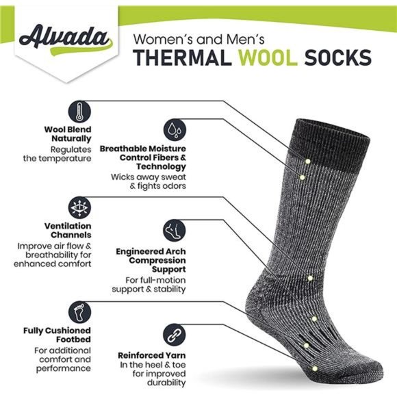 Alvada Warm Thermal Wool Socks for Winter Moisture Wicking and Breathable - Picture 2 of 7